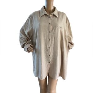 Karen Scott Sports Linen Blend Long Sleeve Button Up Shirt